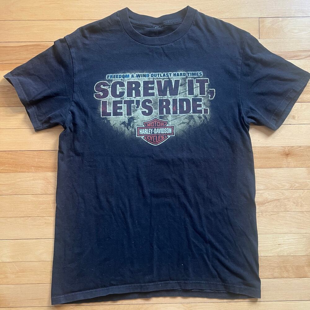 Harley Davidson T-Shirt Screw It Let's Ride Y2k Maryland Biker Unisex Size L